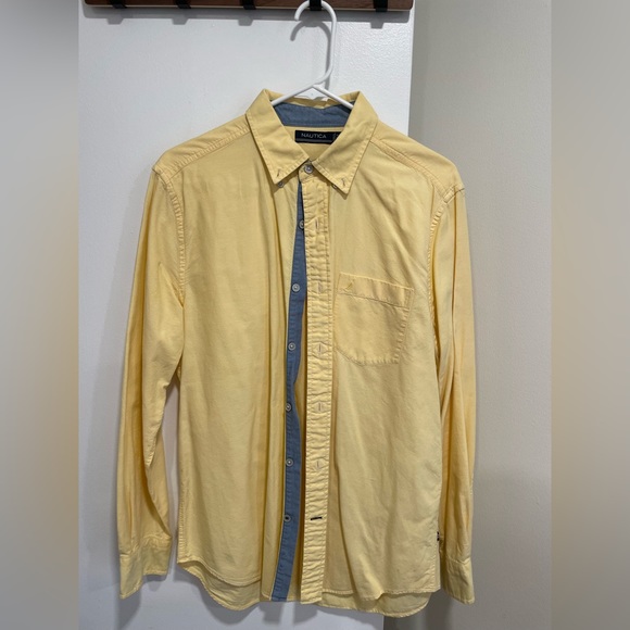 Nautica yellow button down shirt, cotton - Picture 2 of 3